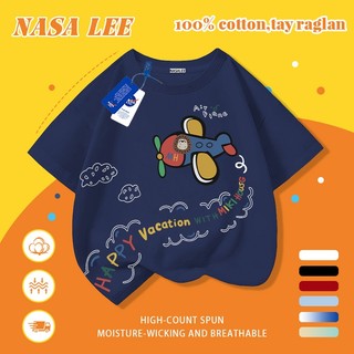 [Giao hàng trong ngày] Áo thun Cotton nguyên chất màu trắng cho trẻ em NASA Áo thun Cotton thoáng khí hoạt hình sáng tạo Máy bay nhỏ in hợp thời trang 3-16 tuổi bé trai bé gái tay ngắn thông thường