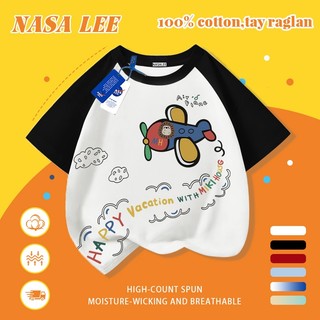 [Giao hàng trong ngày] Áo thun Cotton nguyên chất màu trắng cho trẻ em NASA Áo thun Cotton thoáng khí hoạt hình sáng tạo Máy bay nhỏ in hợp thời trang 3-16 tuổi bé trai bé gái tay ngắn thông thường