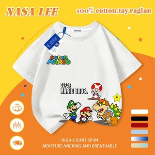 [Giao hàng trong ngày] Áo thun Cotton nguyên chất màu trắng cho trẻ em NASA Áo thun Cotton thoáng khí hoạt hình Đầu nấm Công nhân ống in hợp thời trang 3-16 tuổi Bé trai bé gái tay ngắn thông thường