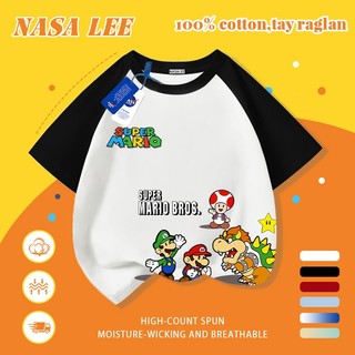 [Giao hàng trong ngày] Áo thun Cotton nguyên chất màu trắng cho trẻ em NASA Áo thun Cotton thoáng khí hoạt hình Đầu nấm Công nhân ống in hợp thời trang 3-16 tuổi Bé trai bé gái tay ngắn thông thường