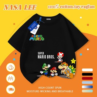 [Giao hàng trong ngày] Áo thun Cotton nguyên chất màu trắng cho trẻ em NASA Áo thun Cotton thoáng khí hoạt hình Đầu nấm Công nhân ống in hợp thời trang 3-16 tuổi Bé trai bé gái tay ngắn thông thường