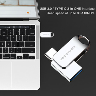 Type-C USB Flash Drive USB 3.0 2-in-1 OTG 2TB Large Capacity Metal Rotating Mini Dual Interface USB Drive, suitable for iPhone and iPad photo data storage