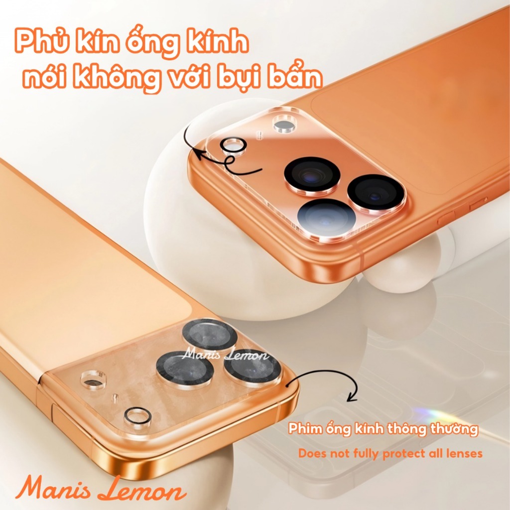Manis Lemon Kính cường lực Miếng dán bảo vệ camera độ cứng 9H trong suốt HD cho iPhone 17 16 15 14 13 Pro Max Plus