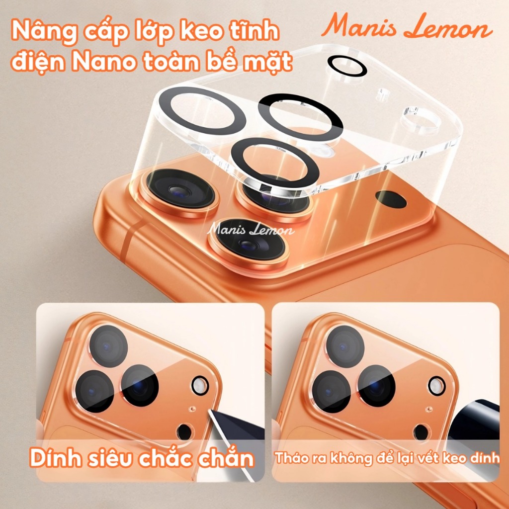 Manis Lemon Kính cường lực Miếng dán bảo vệ camera độ cứng 9H trong suốt HD cho iPhone 17 16 15 14 13 Pro Max Plus