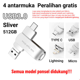 Ổ đĩa Flash IOS dung lượng lớn an toàn 4 trong 1! USB 3.0 U Disk OTG Pen Drive tốc độ cao loại c, Thích hợp cho ios / Máy tính bảng / Android / Điện thoại thông minh / PC 512GB / 1TB / 2TB
