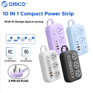 Dải nguồn bảo vệ chống sét nhỏ gọn ORICO 10 IN 1 | Ổ cắm 6AC + 2USB-A + 2Type-C Dây nối dài sạc nhanh US Cắm dây nguồn treo tường