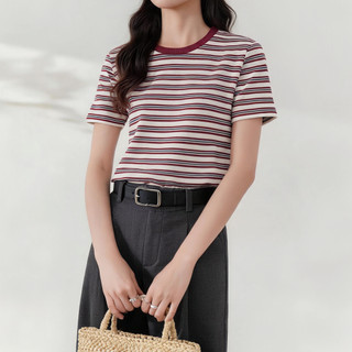 Áo thun sọc Burgundy & Cream: Thoải mái vừa vặn, thoải mái trong ngày, ý tưởng trang phục bất tận