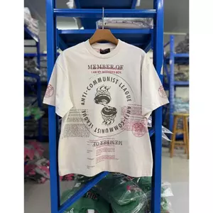 Áo thun ngắn tay giặt cổ điển Unisex, vải Cotton họa tiết, áo khoác quá khổ có gân đan đường viền cổ