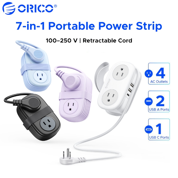 Dải nguồn du lịch di động 7 trong 1 ORICO | Ổ cắm 4AC + 2USB-A + 1PD20W Type-C Dây quấn có thể gập lại US Cắm Dây nối dài nhỏ gọn