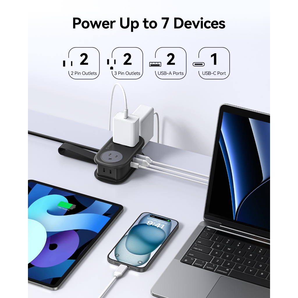 Dải nguồn du lịch di động 7 trong 1 ORICO | Ổ cắm 4AC + 2USB-A + 1PD20W Type-C Dây quấn có thể gập lại US Cắm Dây nối dài nhỏ gọn