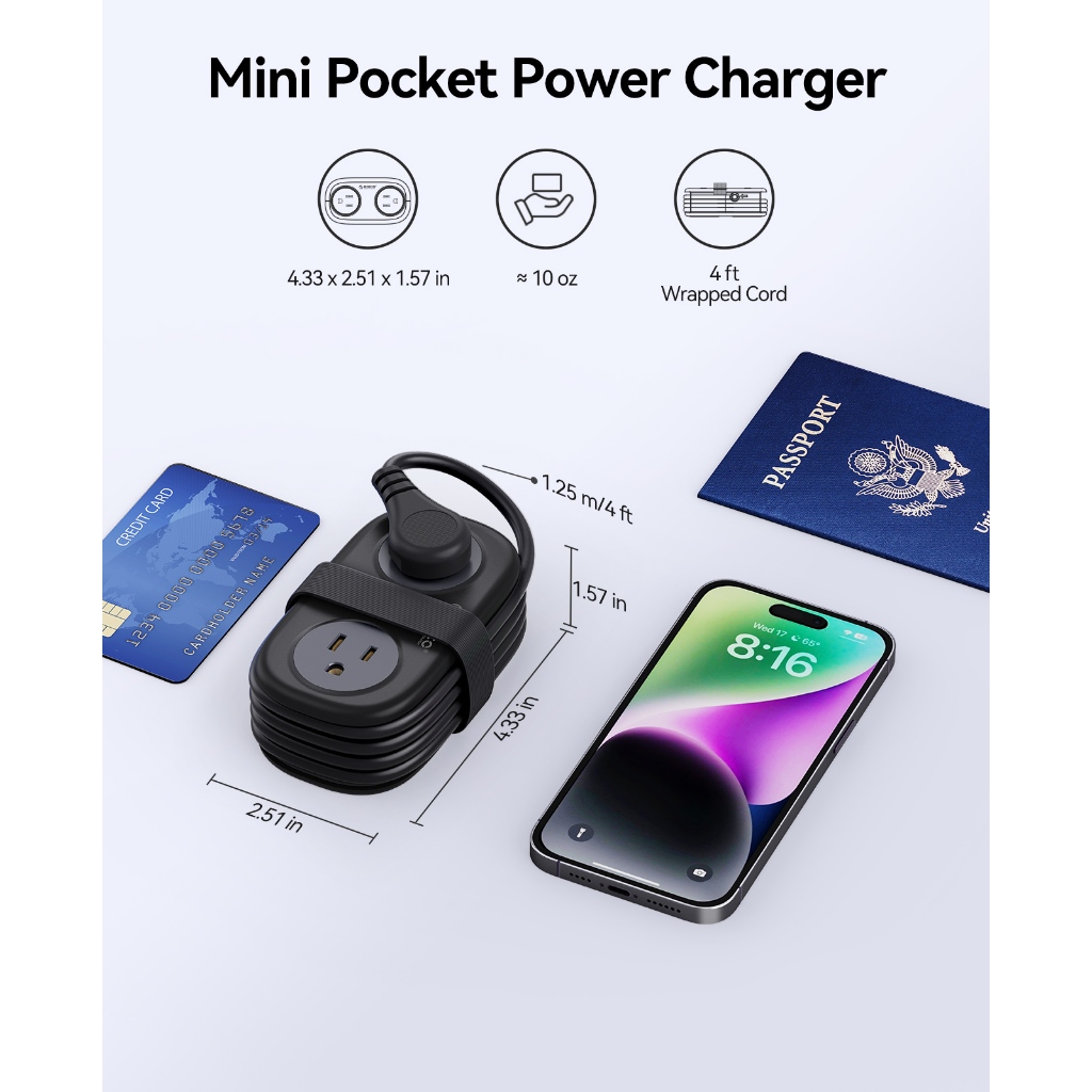 Dải nguồn du lịch di động 7 trong 1 ORICO | Ổ cắm 4AC + 2USB-A + 1PD20W Type-C Dây quấn có thể gập lại US Cắm Dây nối dài nhỏ gọn