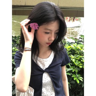 [BANKO] Phụ nữ Hàn Quốc mùa hè Slim-fit Slimmer Look Floral Giả hai mảnh tay ngắn