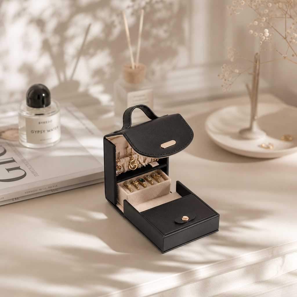 CASEGRACE Mini Túi Xách Hình Du Lịch Hộp Trang Sức Da PU Di Động Hộp Đựng Trang Sức Có Nhiều Ngăn Chụp Từ Tính Cho Dây Chuyền Nhẫn Hộp Bông Tai