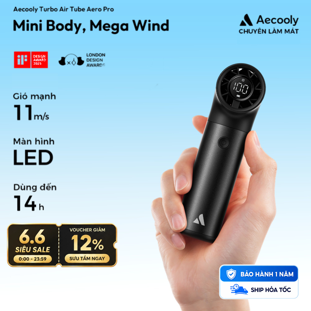Aecooly Aero Pro Quạt Cầm tay sạc Quạt mini cầm tay , led Màn Hình vỏ bảo vệ mini Turbo mạnh mẽ, tốc độ cao 19000 vòng / phút, Thời gian làm mát tối đa 14 giờ, led Màn Hình , Túi xách du lịch nhỏ cá nhân có thể sạc lại
