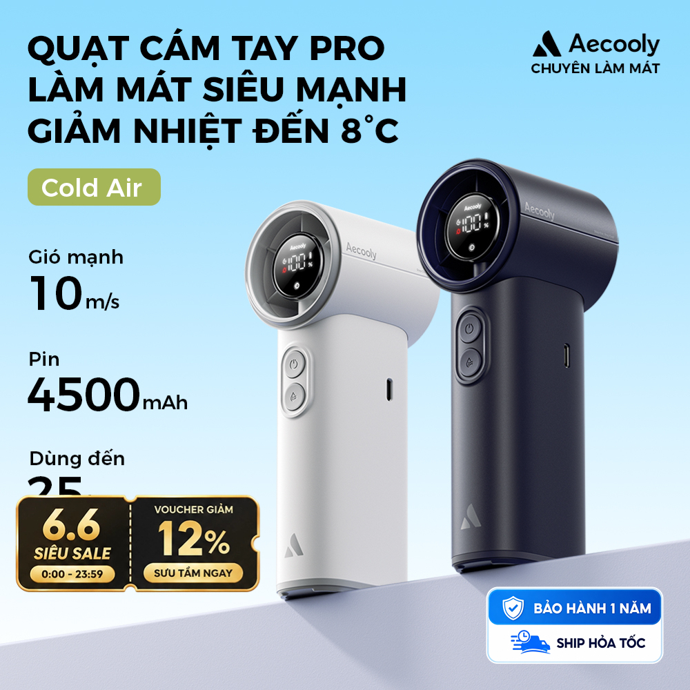 Quạt Cầm Tay Aecooly ColdAir 02 Làm Lạnh Siêu Nhanh – Giảm 8°C Trong 10s, Phun Sương & Gió Mạnh, Pin 25H, LED Hiển Thị Pin – Quạt Du Lịch, Quà Tặng Nam – Xanh