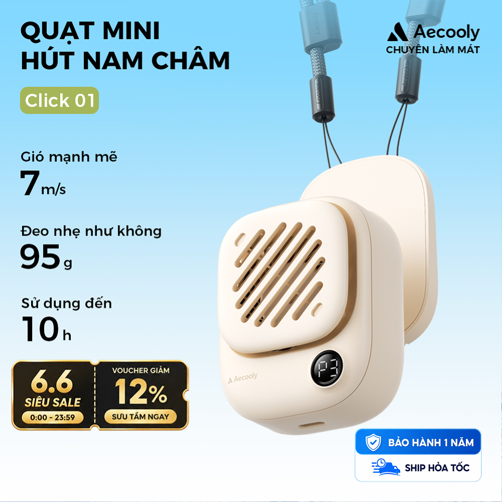 Quạt cổ cầm tay Mini Aecooly Click 01 Quạt Mini Từ Tính Quạt rảnh tay mạnh mẽ, Từ tính Fit Click 01 USB có thể sạc lại [Thời gian làm mát tối đa 10H], Chạy bằng pin cá nhân Quạt Kẹp Áo Quạt kẹp áo  Quạt mini từ tính