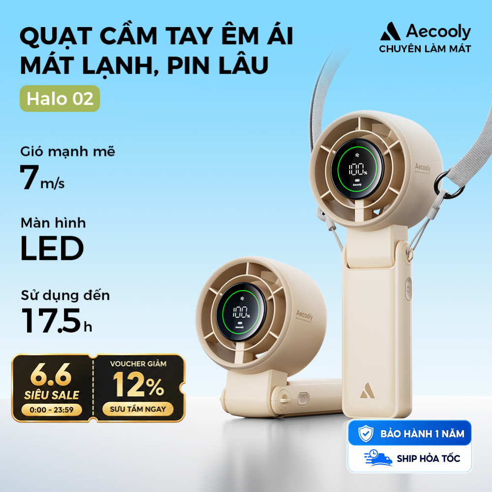 Aecooly Halo 02 quạt cầm tay Quạt di động 3 TRONG 1, Quạt cổ, Quạt bàn, Quạt cầm tay Turbo, Quạt sạc USB nhỏ 5000 mAh gió mạnh tốc độ cao
