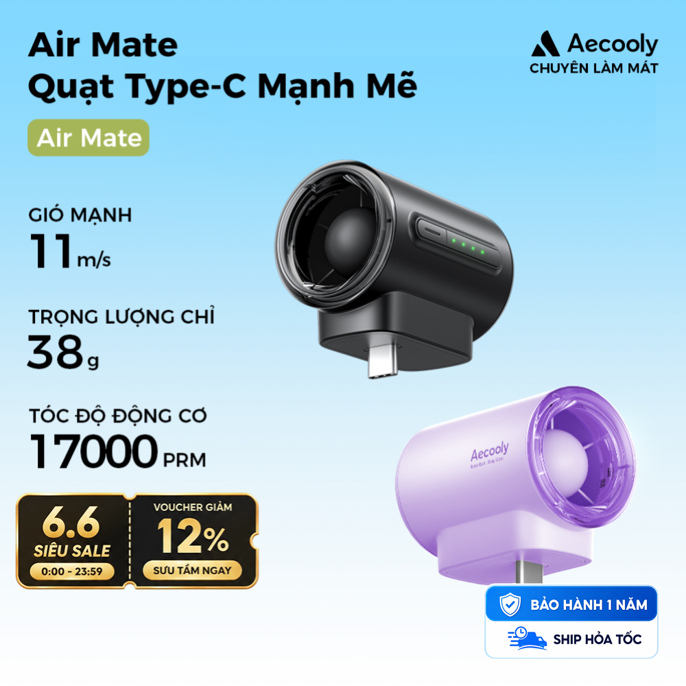 Quạt Điện Thoại Loại C Mạnh Mẽ Aecooly, Tốc Độ Cao 17000 RPM, Tương Thích Với Máy Tính Bảng Điện Thoại, Quạt Cổng USB C Di Động Mini 4 Tốc Độ