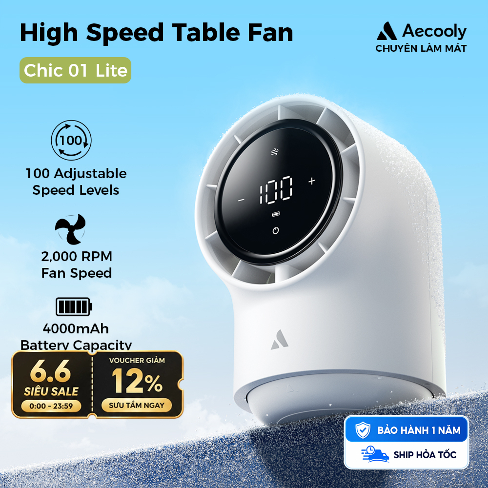 Aecooly Chic 01 Lite quạt turbo Table Fan 100 Speeds Quạt mini Màn Hình led sạc vỏ bảo vệ LED Màn Hình quạt mini cầm tay