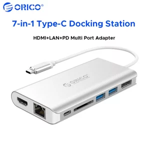 ORICO 7 trong 1 Type-C Hub Docking Station HDMI Gigabit LAN PD60W Đầu đọc thẻ SD Bộ chuyển đổi đa cổng cho điện thoại máy tính xách tay