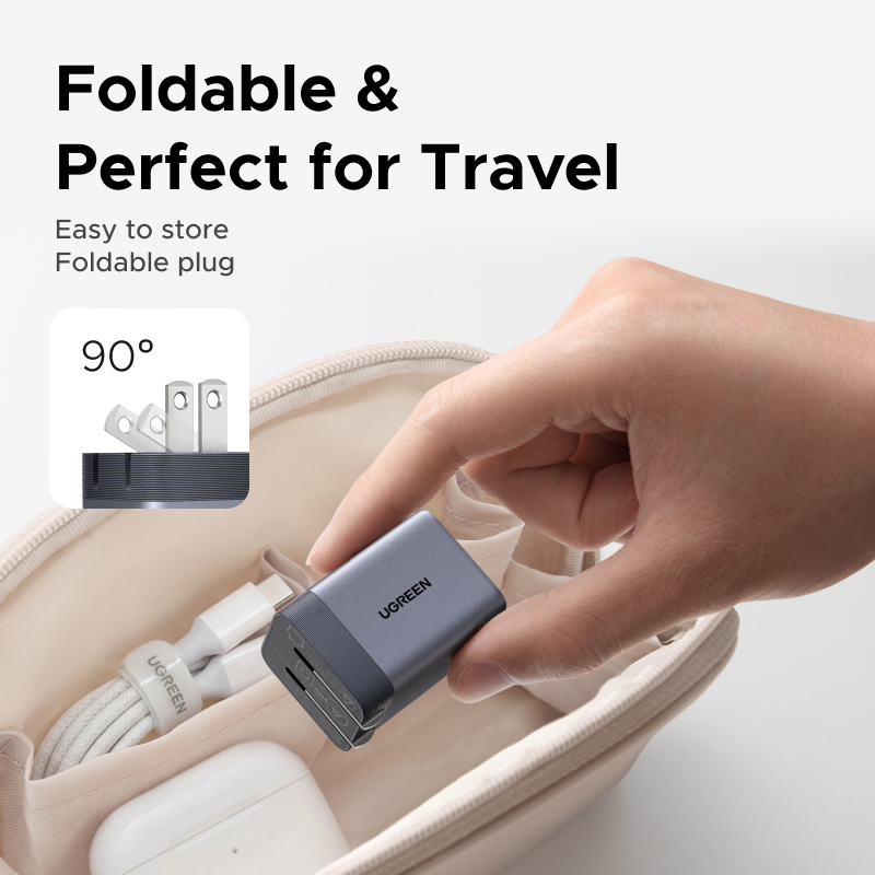 Bộ sạc USB-C màu xám UGREEN 100W GaN có Hỗ Trợ AVS phích cắm có thể gập lại + Cáp USB-C 100W, hỗ trợ sạc nhanh cho iPhone 18 Pro Max iPhone 17 / 16 Pro Max / MacBook / Samsung S26 Ultra / iPad (phích cắm US). | BigBuy360 - bigbuy360.vn