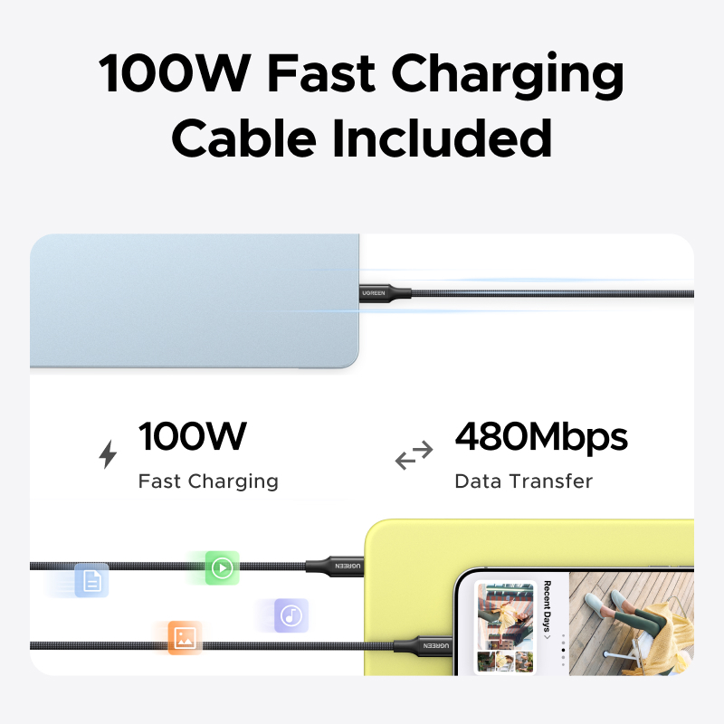 Bộ sạc USB-C màu xám UGREEN 100W GaN có Hỗ Trợ AVS phích cắm có thể gập lại + Cáp USB-C 100W, hỗ trợ sạc nhanh cho iPhone 18 Pro Max iPhone 17 / 16 Pro Max / MacBook / Samsung S26 Ultra / iPad (phích cắm US). | BigBuy360 - bigbuy360.vn
