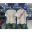 Vintage Xi măng Trắng Rửa Cotton Tee Phía Trước Túi Nhỏ Logo Lưng Lớn Slanted Đỏ In Chữ Rời Oversize Unisex Tay Ngắn Top