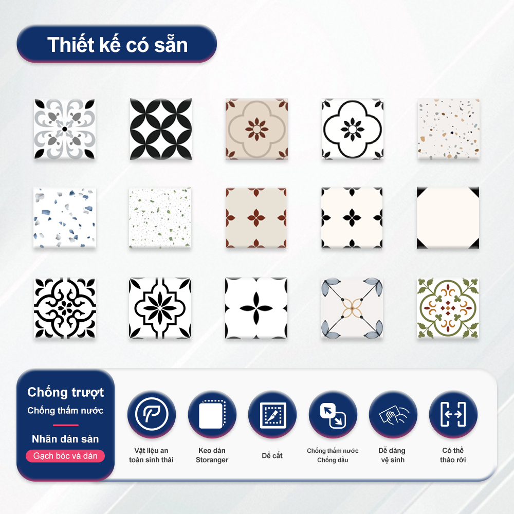 MORCART miếng dán sàn, 1 tấm, DIY chống nước chống mài mòn, trang trí sàn và tường, 20x20cm/30x30cm, phù hợp cho phòng tắm, nhà bếp, nền xi măng phẳng và nhẵn.