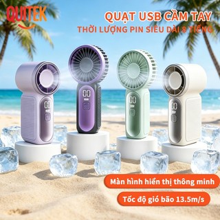 QUITEK Quạt Sạc Cầm Tay – 100 Cấp Độ Gió, Siêu Mini, Dễ Thương, Pin Trâu 3000mAh, Có Móc Treo Tiện Lợi