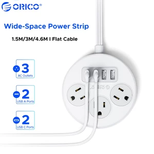 Tấm bảo vệ chống sét dải nguồn 7 trong 1 ORICO US | 3 Ổ cắm AC US + 2 USB-A + 2 Bộ sạc nhanh USB-C PD | Dây nối dài mỏng phẳng Dải nguồn tròn có thể gắn tường cho du lịch văn phòng tại nhà