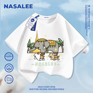 NASA Thái Lan Voi In Hình Trẻ Em Ngắn Tay Cotton Nguyên Chất Loại A Bé Trai Bé Gái Mùa Hè Phong Cách Mới Dạo Phố Áo Thun