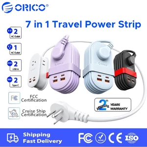 Dải điện du lịch có thể gập lại di động ORICO | 3 ổ cắm AC US + Bộ sạc nhanh 2USB-A + 2USB-C PD | Dây có thể quấn 4.43FT Dây nối dài kích thước thẻ Mini cho khách sạn du lịch PH