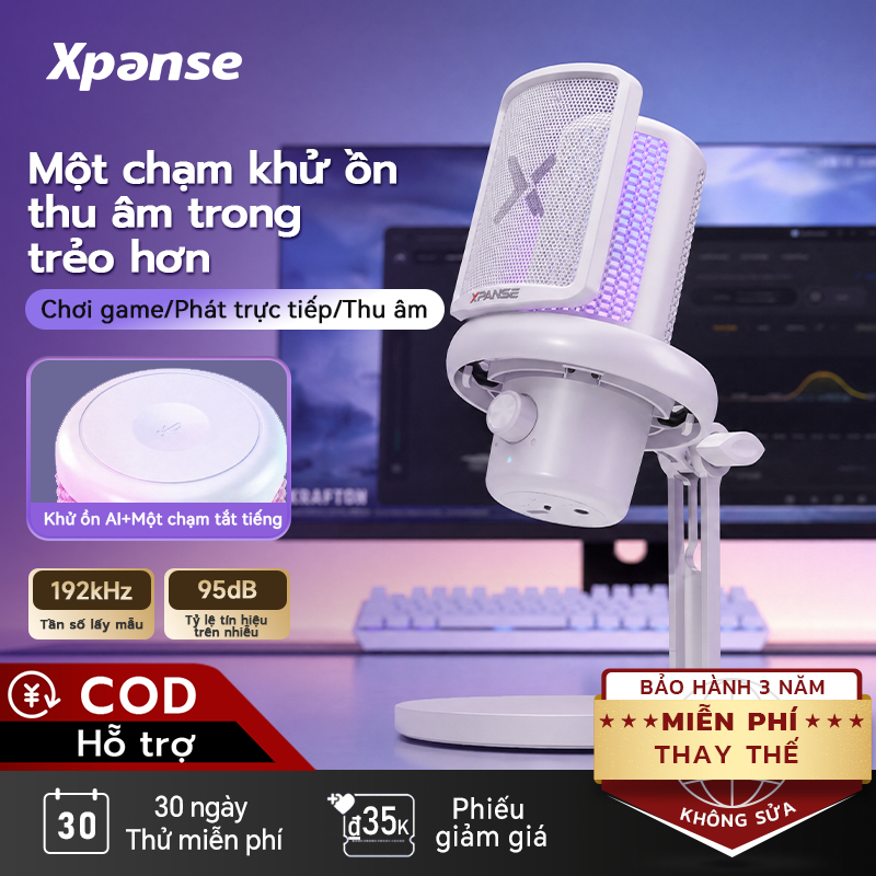Xpanse Z1 mic thu âm lọc tiếng ồn RGB, micro gaming USB Type-C, chống ồn 1 chạm, cardioid, 24Bit/192kHz, livestreamPC PS5