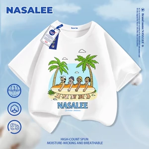 NASA Beach Surf Printing Trẻ em Áo thun Cotton ngắn tay nguyên chất loại A cho bé trai bé gái mùa hè Áo thun mặc đường phố phong cách mới