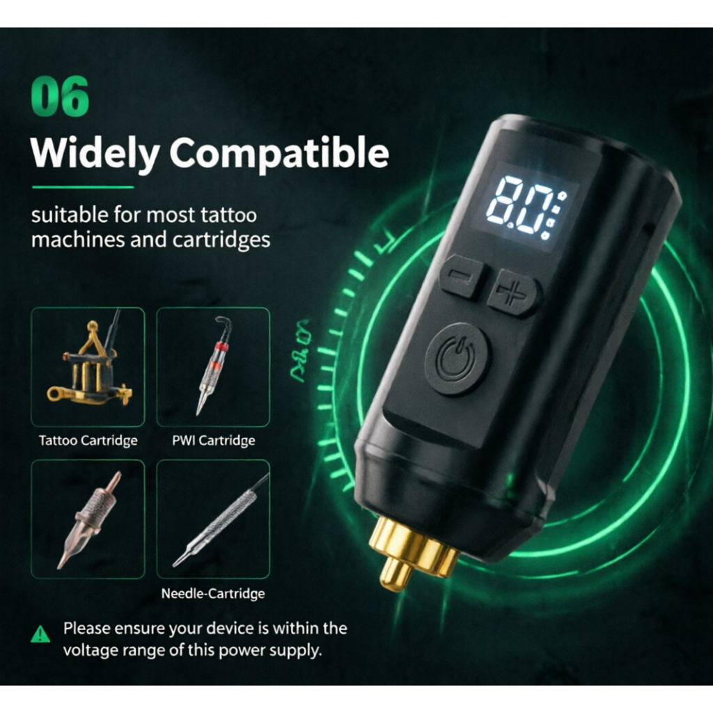 Nguồn điện hình xăm không dây 1800mAh - 5 mức điện áp, màn hình LED, sạc nhanh USB-C, pin di động Mini cho máy quay & PMU