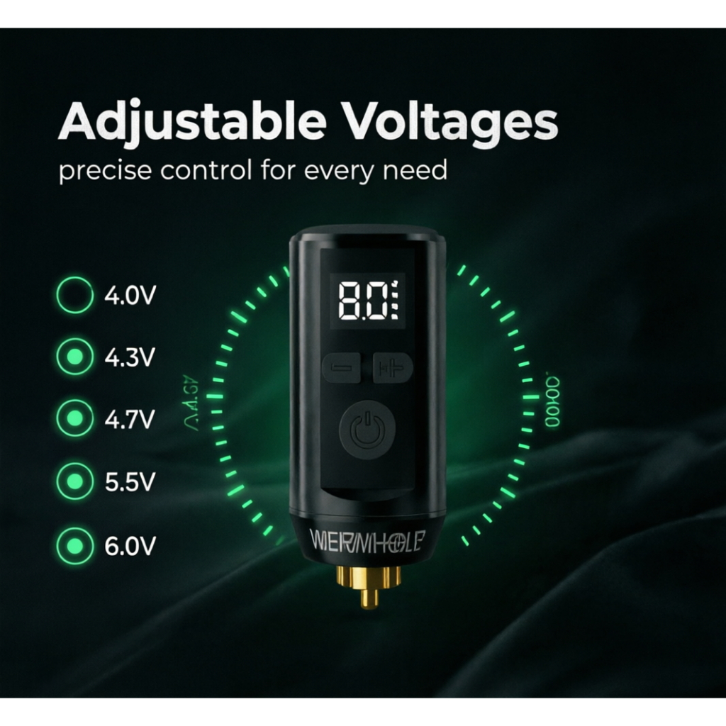 Nguồn điện hình xăm không dây 1800mAh - 5 mức điện áp, màn hình LED, sạc nhanh USB-C, pin di động Mini cho máy quay & PMU