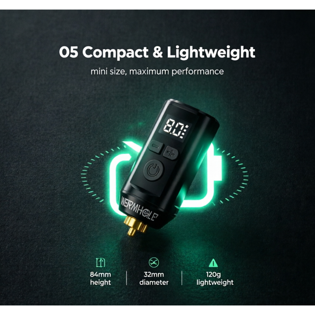 Nguồn điện hình xăm không dây 1800mAh - 5 mức điện áp, màn hình LED, sạc nhanh USB-C, pin di động Mini cho máy quay & PMU