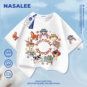 Thành viên NASA Crazy Animal City in hình cho trẻ em Áo thun Cotton ngắn tay nguyên chất loại A cho bé trai bé gái mùa hè Áo thun mặc đường phố phong cách mới