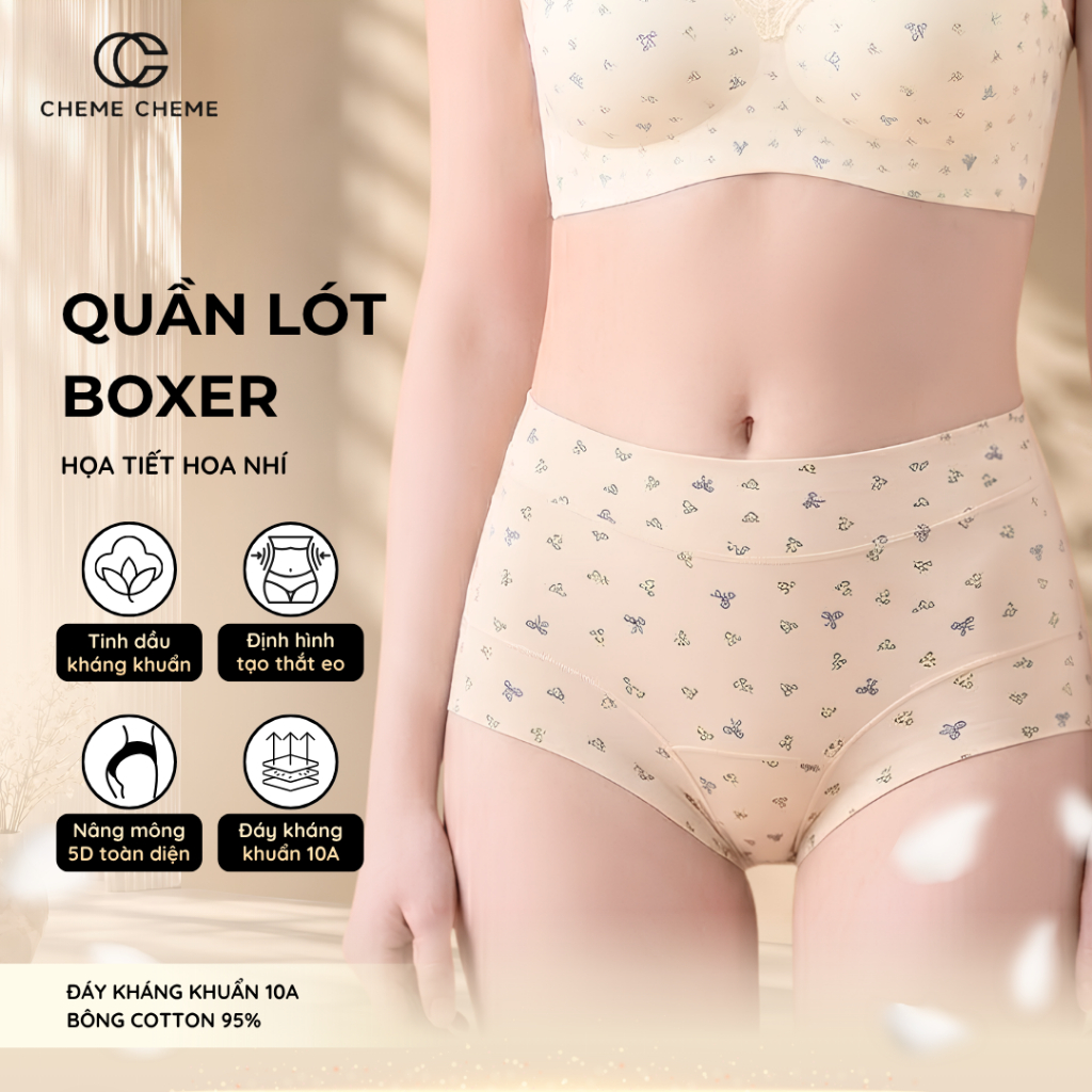 [𝐂𝐇𝐄𝐌𝐄 𝐂𝐇𝐄𝐌𝐄] COMBO Quần Lót Boxer Nữ Hoa Nhí – Đáy Kháng Khuẩn 10A – Bông Cotton 95%