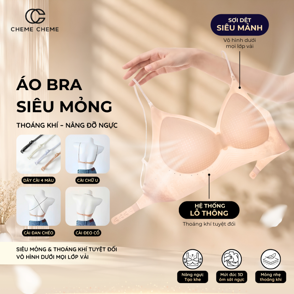 [𝐂𝐇𝐄𝐌𝐄 𝐂𝐇𝐄𝐌𝐄] Áo Lót Bra Siêu Mỏng Thoáng Khí – Nâng Đỡ Ngực – Hỗ Trợ Chống Gù Lưng