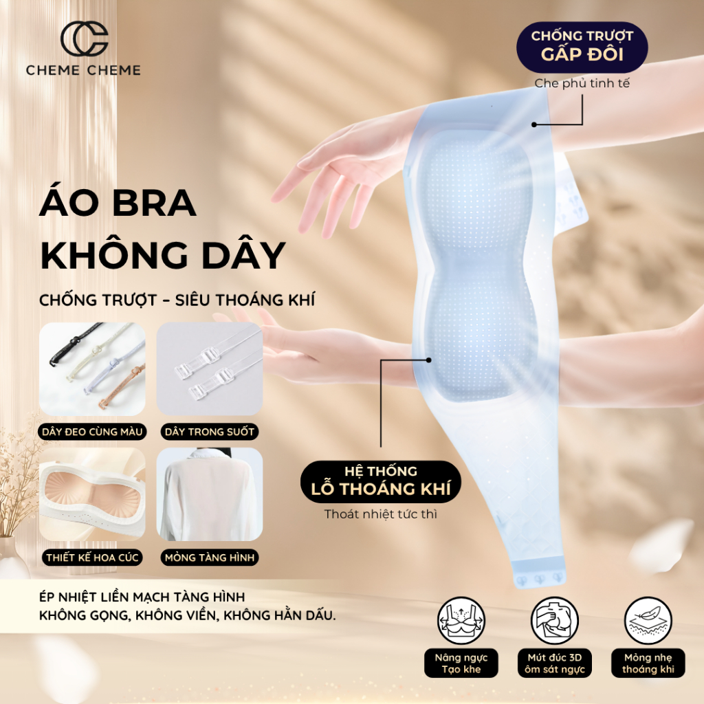 [𝐂𝐇𝐄𝐌𝐄 𝐂𝐇𝐄𝐌𝐄] Áo Lót Không Dây Tàng Hình – Siêu Mỏng Thoáng Khí – Nâng Đỡ & Chống Chảy Xệ