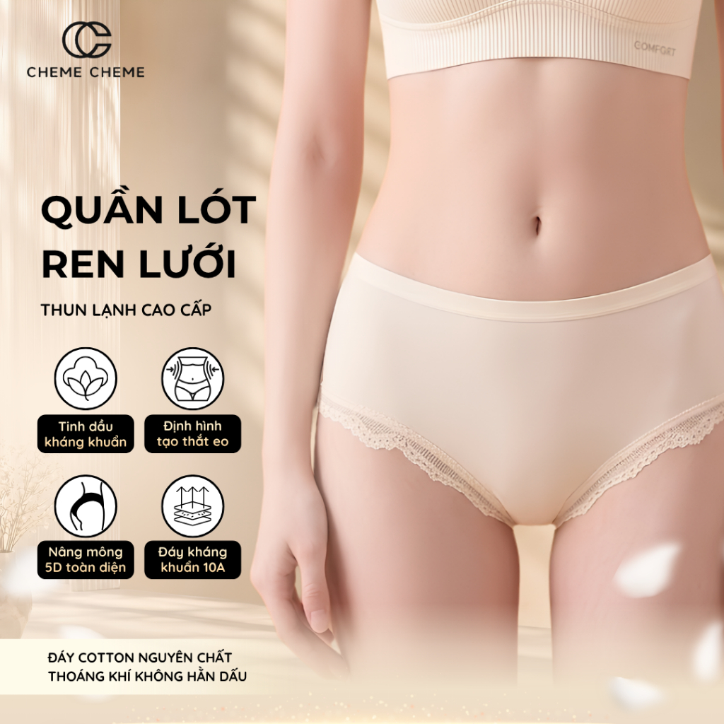 [𝐂𝐇𝐄𝐌𝐄 𝐂𝐇𝐄𝐌𝐄] Quần Lót Nữ Ren Lưới – Thun Lạnh Cao Cấp – Đáy May Cotton Nguyên Chất – Thoáng Khí