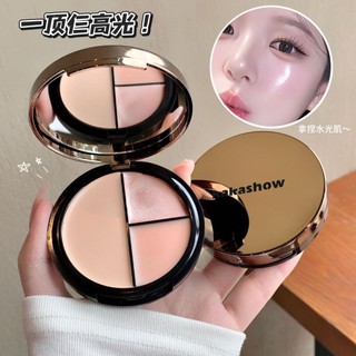 Kakashow Bảng Highlighter 3 trong 1 Kem che khuyết điểm Kem làm sáng 3 màu Dewy Glass Skin Trang điểm Mỹ phẩm thân thiện cho người mới bắt đầu NO.C706
