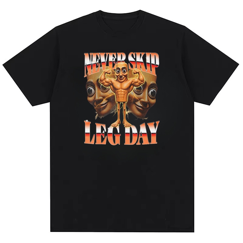 Tung Dong Sahur Never Skip Leg Day Gym Y2K Bootleg Meme Áo thun Cotton nguyên chất thời trang nam