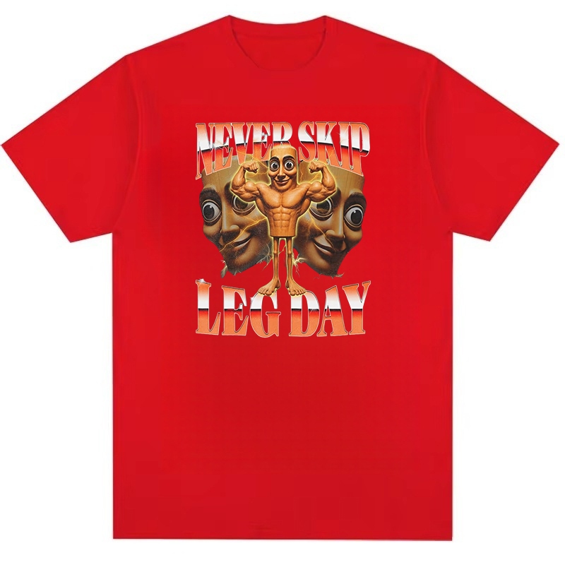 Tung Dong Sahur Never Skip Leg Day Gym Y2K Bootleg Meme Áo thun Cotton nguyên chất thời trang nam