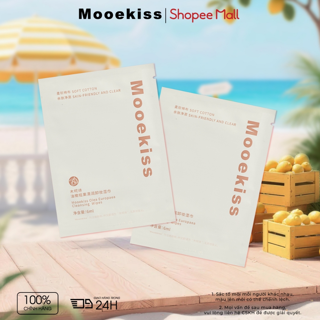 Mooekiss khăn ướt tẩy trang Làm sạch sâu Không kích ứng đóng gói tiện lợi 6ml