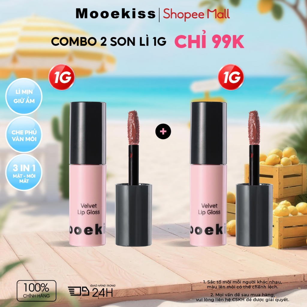 Son Kem Mooekiss Mini 1g, Chất Nhung Lì Mịn, Nhẹ Môi, Tôn Da, Dễ Dùng Hàng Ngày 1g