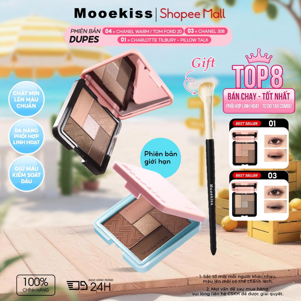 Bảng Phấn Mắt Mooekiss 5 Màu Tone Đất, Lì Mịn, Dễ Tán, Cho Người Mới, Thiết Kế Nam Châm 8.5g，Nhũ Lấp Lánh,Lì Mịn / Matte,Sắc Tố Cao,Bão Hòa Thấp