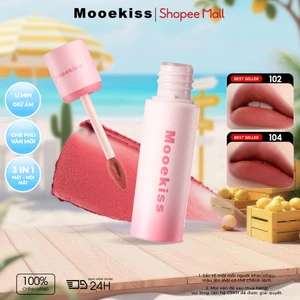 Son bùn Mooekiss mỏng nhẹ, lên màu rõ, lâu trôi, cực tôn da, che khuyết điểm vân môi siêu đỉnh, dưỡng ẩm cho nàng môi khô, dùng được cho cả môi và má hồng 2g