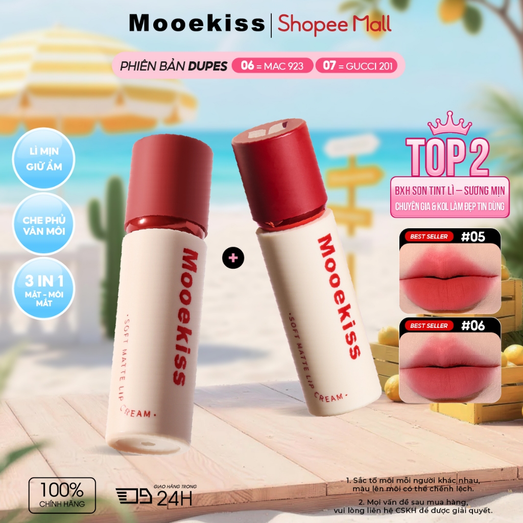 [LIVE Combo 2] Combo 2 Son Lì Mooekiss, Khóa Màu, Không Dính Cốc, Lâu Trôi, Bảng 6 Màu Dễ Dùng 3gx2